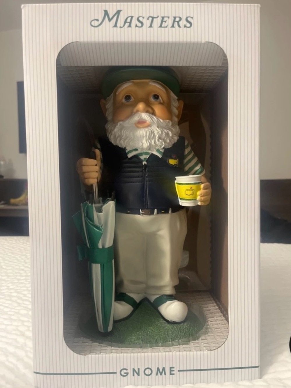 LARGE Masters Golf Gnome Figurine - Green, White & Yellow.